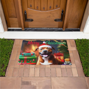 "Santa Paws: A Staffy’s Festive Surprise" Doormat