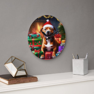 "Santa Paws: A Staffy’s Festive Surprise"   Large Clock