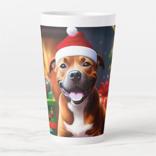 "Santa Paws: A Staffy’s Festive Surprise" Latte Mug