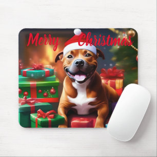 "Santa Paws: A Staffy’s Festive Surprise" Mouse Pad