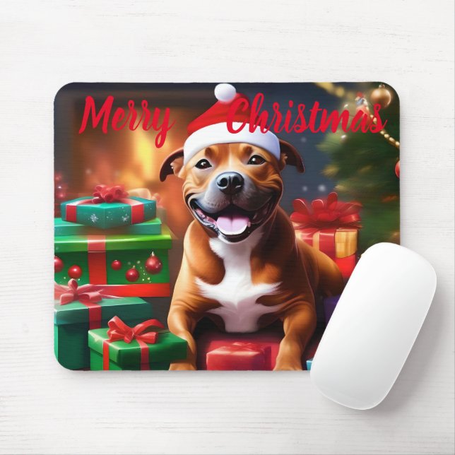 "Santa Paws: A Staffy’s Festive Surprise" Mouse Pad (With Mouse)