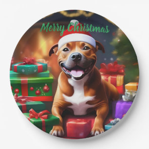 "Santa Paws: A Staffy’s Festive Surprise" Paper Plate