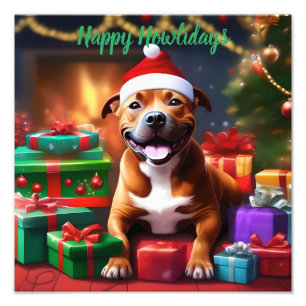 "Santa Paws: A Staffy’s Festive Surprise" Photo Print