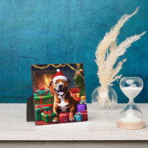 "Santa Paws: A Staffy’s Festive Surprise" Plaque
