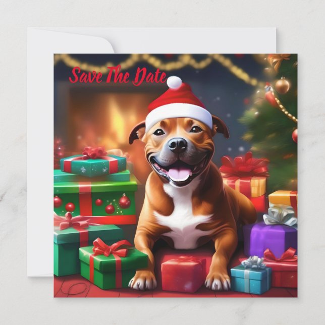 "Santa Paws: A Staffy’s Festive Surprise" Save The Date (Front)