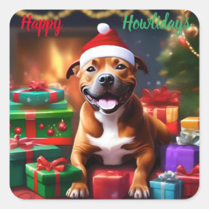 "Santa Paws: A Staffy’s Festive Surprise" Square Sticker