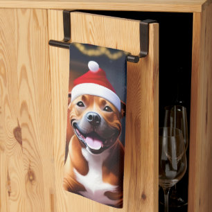 "Santa Paws: A Staffy’s Festive Surprise"   Tea Towel