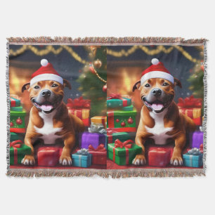 "Santa Paws: A Staffy’s Festive Surprise" Throw Blanket