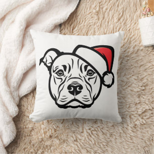 Santa Paws: AmStaff Dog in Festive Hat Cushion