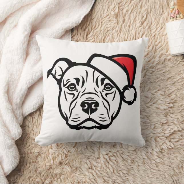 Santa Paws: AmStaff Dog in Festive Hat Cushion (Blanket)