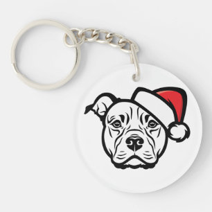 Santa Paws: AmStaff Dog in Festive Hat Key Ring