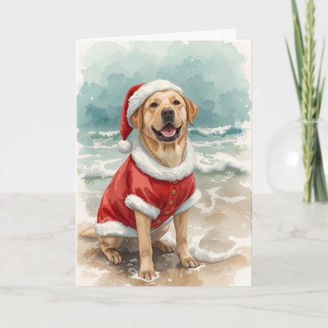 Santa Paws by the Sea – Labrador Beach Christmas Card (Front)