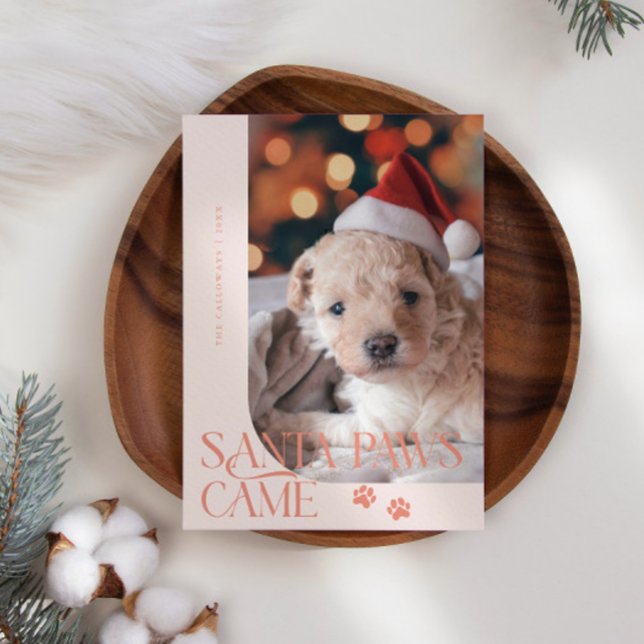 Santa Paws Came Dog Photo Peach Christmas Holiday Card (Creator Uploaded)
