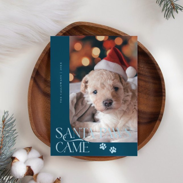 Santa Paws Came Dog Photo Teal Christmas Holiday Card (Creator Uploaded)