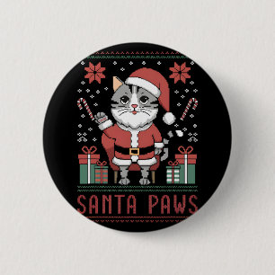 Santa Paws Cat Santa Hat Christmas Kitten Xmas Ugl 6 Cm Round Badge