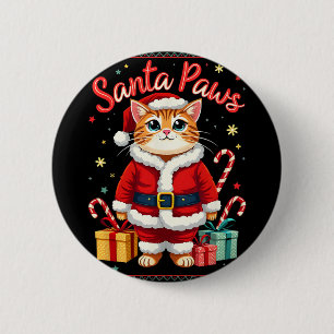 Santa Paws Cat Santa Hat Christmas Kitten Xmas Ugl 6 Cm Round Badge