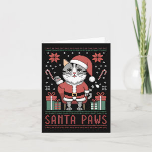 Santa Paws Cat Santa Hat Christmas Kitten Xmas Ugl Card