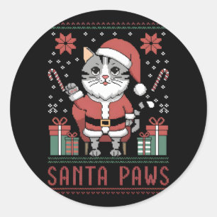 Santa Paws Cat Santa Hat Christmas Kitten Xmas Ugl Classic Round Sticker