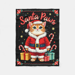 Santa Paws Cat Santa Hat Christmas Kitten Xmas Ugl Fleece Blanket