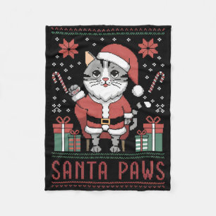 Santa Paws Cat Santa Hat Christmas Kitten Xmas Ugl Fleece Blanket