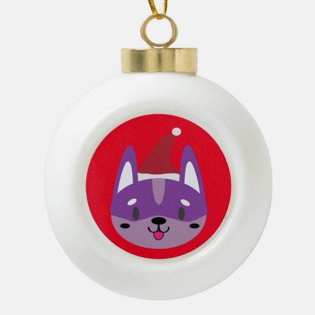 Santa Paws Christmas Ball Ball! Ceramic Ball Christmas Ornament (Front)