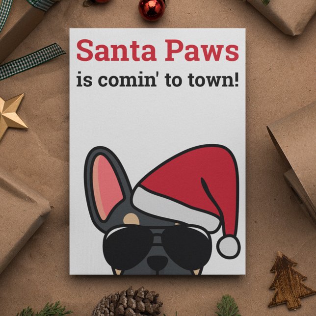 Santa Paws Christmas Black Tan French Bulldog Card (Creator Uploaded)