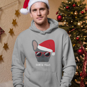 Santa Paws Christmas Blue French Bulldog Hoodie