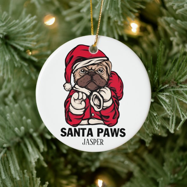 Santa Paws Christmas English Bulldog Gift Ideas Ceramic Ornament (Tree)