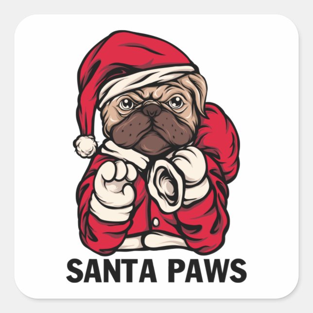 Santa Paws Christmas English Bulldog Gift Ideas Square Sticker (Front)