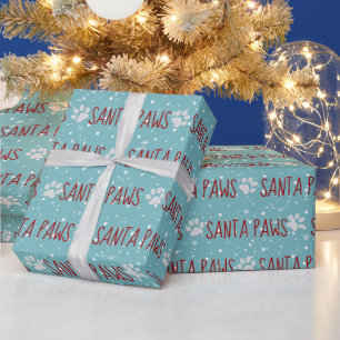 Santa Paws Christmas Pawprints with Snow Wrapping Paper