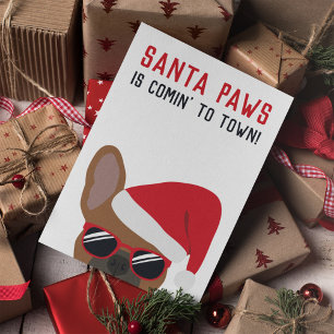 Santa Paws Christmas Red Fawn French Bulldog Card