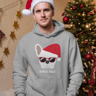 Santa Paws Christmas White French Bulldog Hoodie