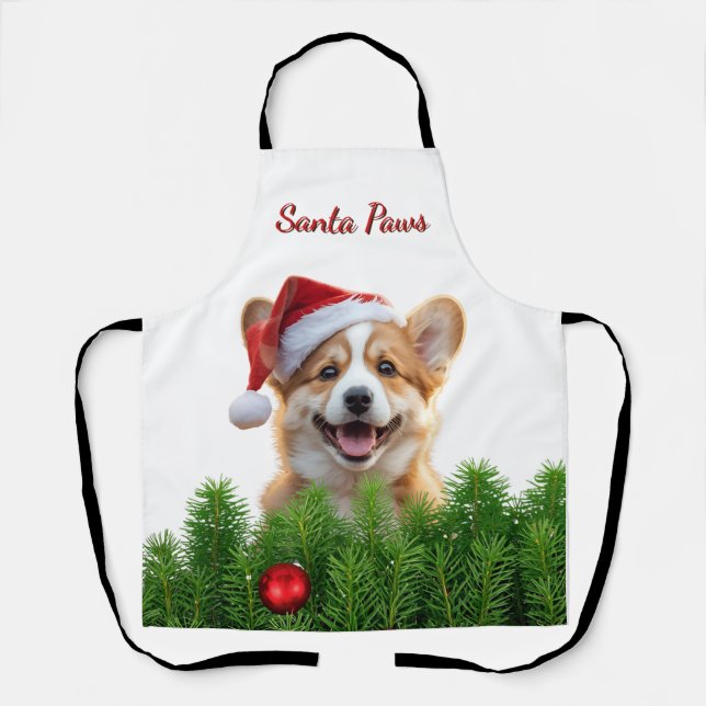 Santa Paws Corgi Holiday Chef Design Apron (Front)
