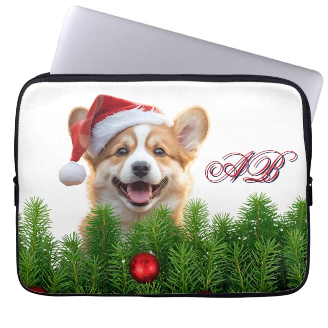 Santa Paws Corgi Holiday Laptop Design Laptop Sleeve (Front)
