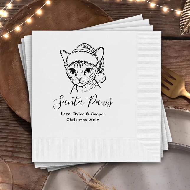 Santa Paws Custom Cat Drawn Wedding Napkins (Creator Uploaded)