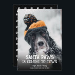Santa Paws Dog Photo Christmas Holiday Card<br><div class="desc">Flat holiday greeting cards feature your dog's photo with Santa Paws is Coming to Town and your names on the front in chic lettering. Your personalised message and first names printed on the back with a border of paw prints.</div>