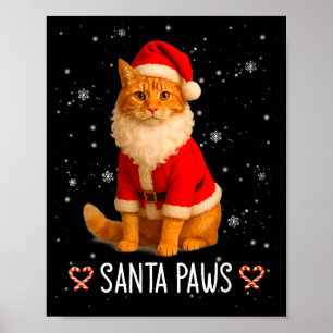 Santa Paws Funny Orange Tabby Cat Christmas Holida Poster