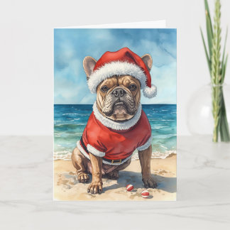 Santa Paws Goes Coastal – French Bulldog Christmas Card