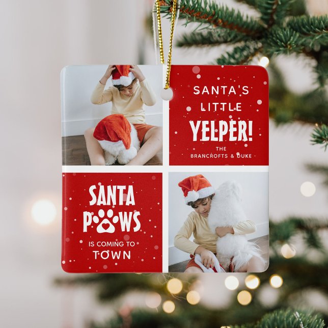 Santa Paws, Happy Howlidays 4 Photo Dog Christmas Ceramic Ornament (Creator Uploaded)