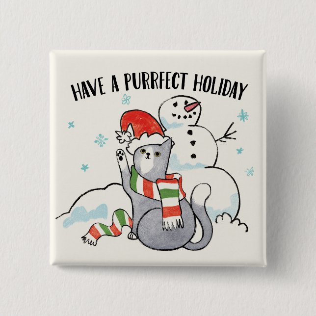 Santa Paws | Have A Purrfect Holiday 15 Cm Square Badge (Front)