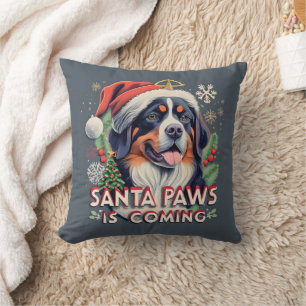 Santa Paws Is Coming Bernese Dog Christmas Cushion