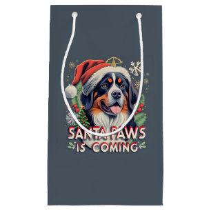 Santa Paws Is Coming Bernese  Dog Christmas Small Gift Bag