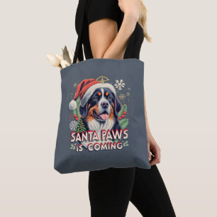 Santa Paws Is Coming Bernese Dog Christmas Tote Bag