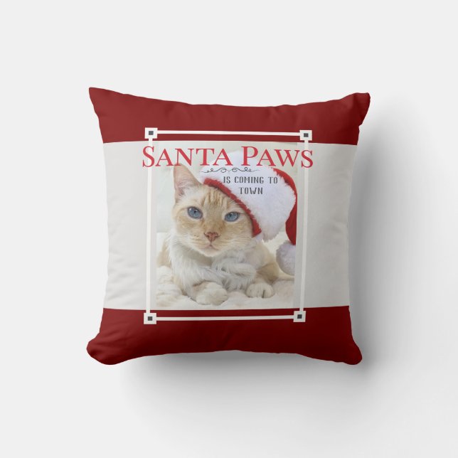 Santa Paws Is Coming To Town Christmas Cushion (Front)