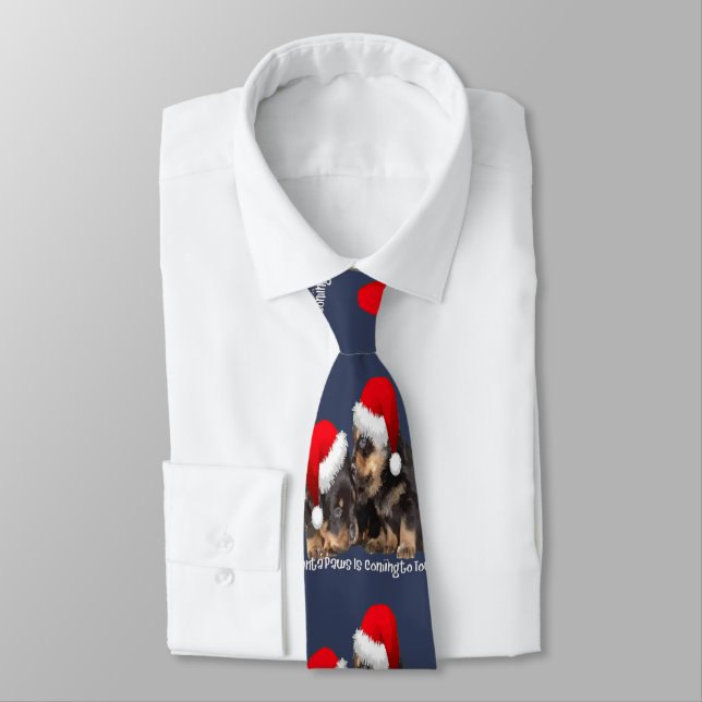 Santa Paws Is Coming To Town Cute Rottweiler Xmas Tie (Tied)
