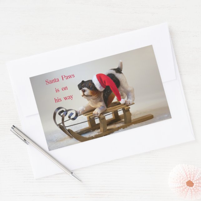 Santa Paws is on His Way Rectangular Rectangular S Sticker (Envelope)