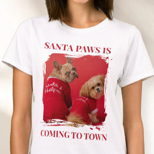 Santa Paws Modern Red Funny Pet Photo Christmas T-Shirt