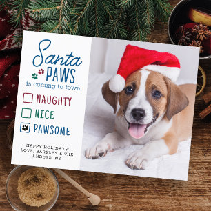 Santa Paws Naughty Nice Pawsome Pet Dog Photo Holiday Postcard