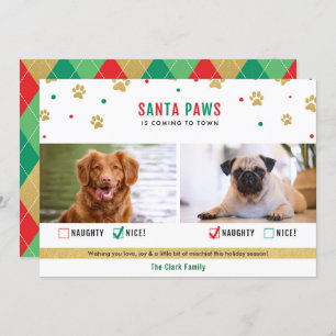 Santa Paws Naughty or Nice Two Dog Photo Card
