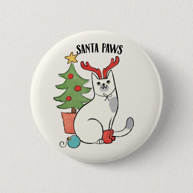 Santa Paws | Reindeer Cat 6 Cm Round Badge (Front)